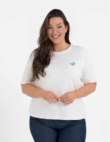 Koszulki i T-shirty - T-shirt damski luźny z haftowanym wzorem BIAŁY - produkt 7