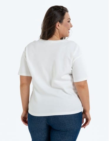 Koszulki i T-shirty - T-shirt damski luźny z haftowanym wzorem BIAŁY - produkt 9