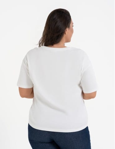 Koszulki i T-shirty - T-shirt damski luźny z haftowanym wzorem BIAŁY - produkt 10