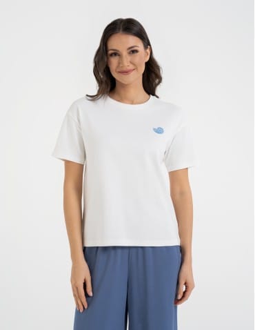Koszulki i T-shirty - T-shirt damski luźny z haftowanym wzorem BIAŁY - produkt 16
