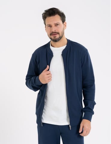 Bluzy dresowe - Bluza dresowa męska bomberka na zamek GRANATOWY - produkt 5