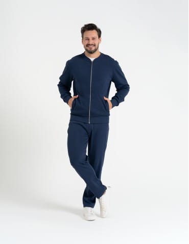 Bluzy dresowe - Bluza dresowa męska bomberka na zamek GRANATOWY - produkt 8