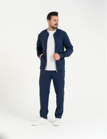 Bluzy dresowe - Bluza dresowa męska bomberka na zamek GRANATOWY - produkt 9