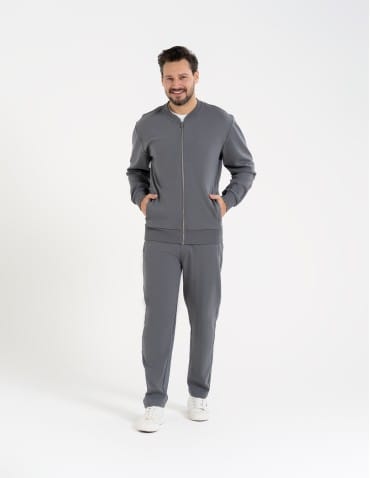Bluzy dresowe - Bluza dresowa męska bomberka na zamek SZARY - produkt 13
