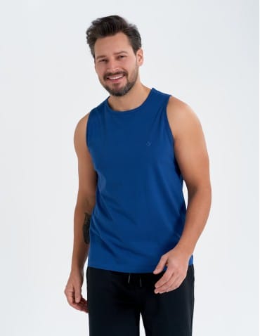 Tank Topy - Tank top męski bawełniany koszulka bez rękawów GRANATOWY - produkt 3