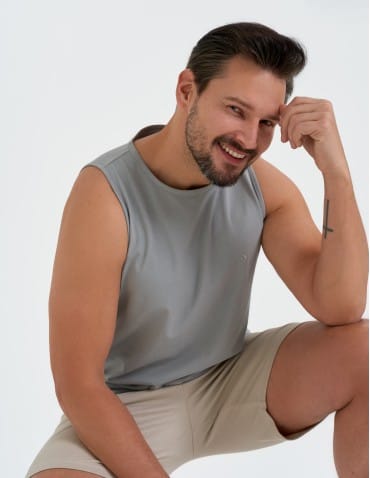 Tank Topy - Tank top męski bawełniany koszulka bez rękawów SZARY - produkt 4