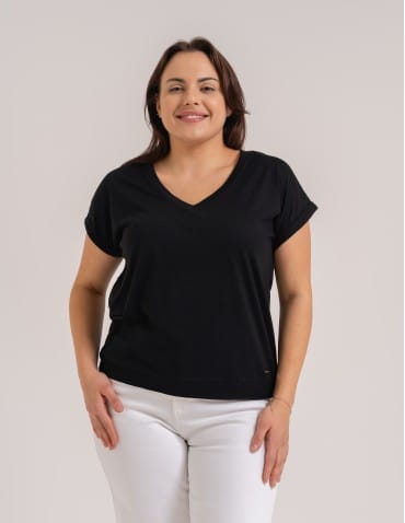 Bluzka damska z domieszką modalu i dekoltem V Plus Size