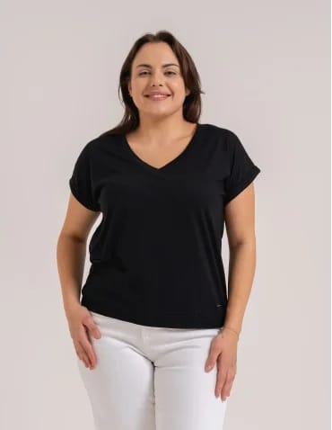 Bluzka damska z domieszką modalu i dekoltem V Plus Size