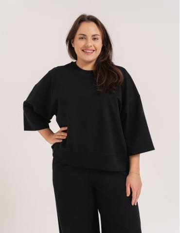 Bluzy dresowe - Bluza dresowa damska o luźnym kroju bez kaptura CZARNY - produkt 5