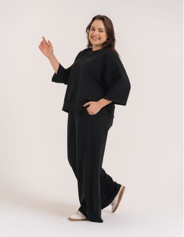 Bluzy dresowe - Bluza dresowa damska o luźnym kroju bez kaptura CZARNY - produkt 6