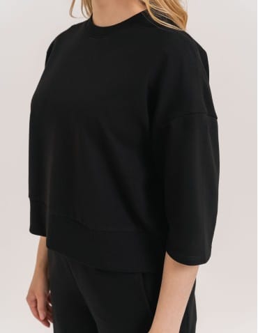 Bluzy dresowe - Bluza dresowa damska o luźnym kroju bez kaptura CZARNY - produkt 7