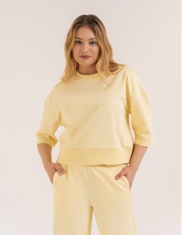 Bluzy dresowe - Bluza dresowa damska o luźnym kroju bez kaptura ŻÓŁTY - produkt 3