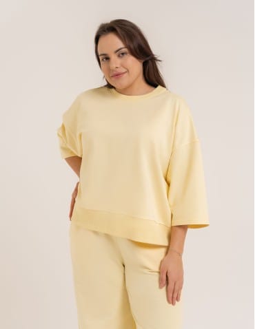 Bluzy dresowe - Bluza dresowa damska o luźnym kroju bez kaptura ŻÓŁTY - produkt 10