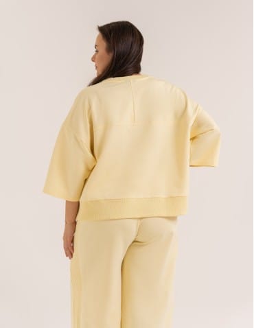 Bluzy dresowe - Bluza dresowa damska o luźnym kroju bez kaptura ŻÓŁTY - produkt 14