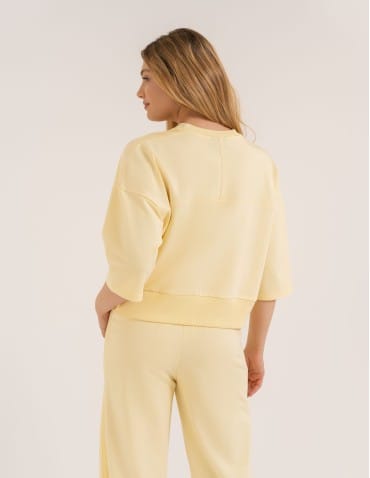 Bluzy dresowe - Bluza dresowa damska o luźnym kroju bez kaptura ŻÓŁTY - produkt 7