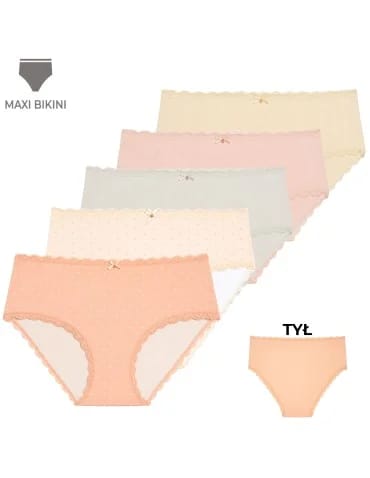 Majtki damskie maxi bikini bawełniane z koronką komplet 5-pak