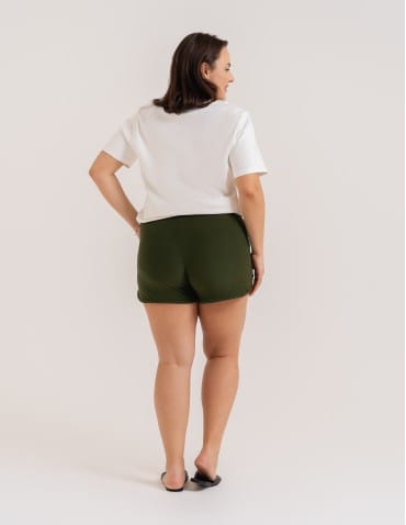 Szorty damskie letnie - Damskie szorty na gumce z wiązaniem KHAKI - produkt 6