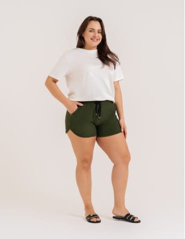 Szorty damskie letnie - Damskie szorty na gumce z wiązaniem KHAKI - produkt 3