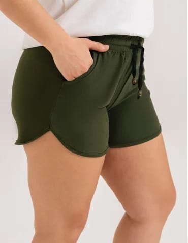 Damskie szorty na gumce z wiązaniem - KHAKI  - produkt 2