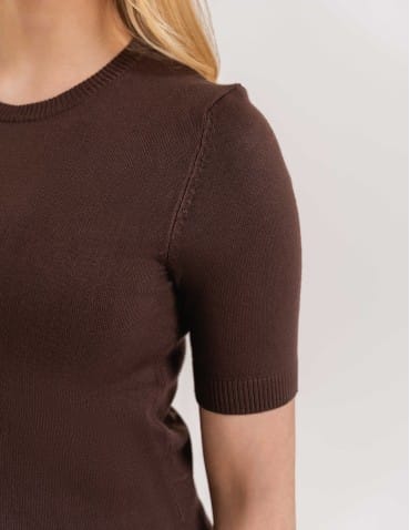 Swetry i kardigany - Sweter damski z krótkim rękawem z wiskozą BRĄZOWY - produkt 3