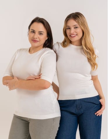Swetry i kardigany - Sweter damski z krótkim rękawem z wiskozą BIAŁY - produkt 12