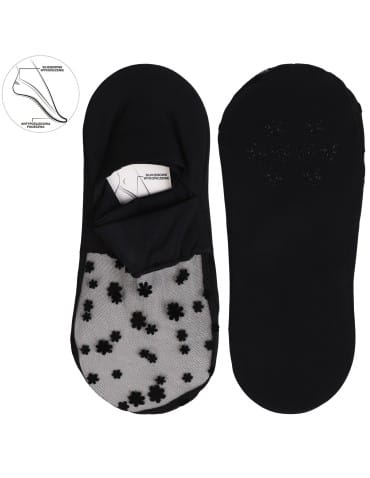 Mikrostopki - Skarpetki damskie eleganckie krótkie z siateczką z przodu w kwiaty 3-pak CZARNY - produkt 4