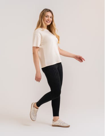 Legginsy damskie - Damskie legginsy ocieplane z szeroką gumą w pasie CZARNY - produkt 3