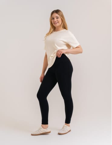 Legginsy damskie - Legginsy damskie ocieplane z wysokim stanem i szerokim pasem CZARNY - produkt 1