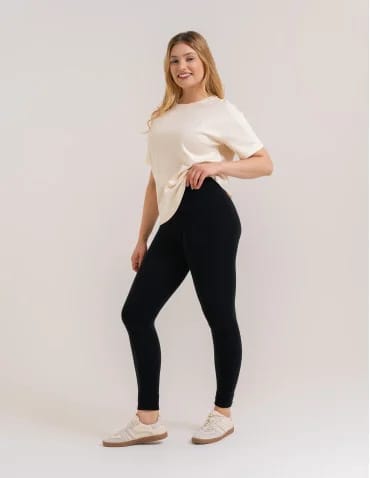 Legginsy damskie - Legginsy damskie ocieplane z wysokim stanem i szerokim pasem CZARNY - produkt 1