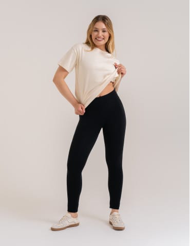 Legginsy damskie - Legginsy damskie ocieplane z wysokim stanem i szerokim pasem CZARNY - produkt 6