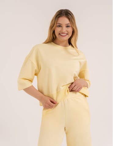 Bluzy dresowe - Bluza dresowa damska o luźnym kroju bez kaptura ŻÓŁTY - produkt 16