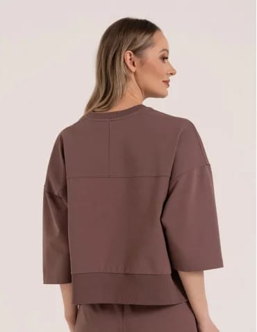 Bluza dresowa damska o luźnym kroju bez kaptura - MOKKA  - produkt 2