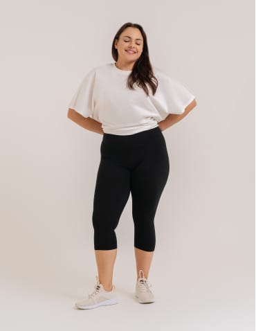 Legginsy damskie - Klasyczne legginsy 3/4 damskie plus size peach touch CZARNY - produkt 3
