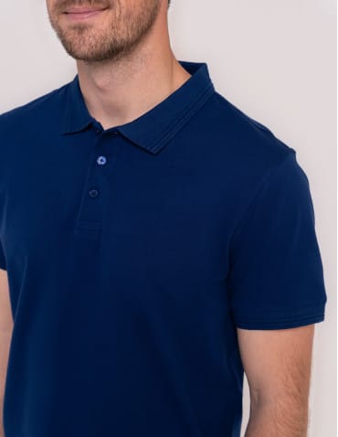 Koszulki polo - Męskie polo bawełniana polówka klasyczna bez wzoru GRANATOWY - produkt 2