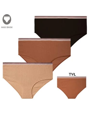 Majtki damskie wygodne maxi bikini prążkowane bawełniane 3-pak