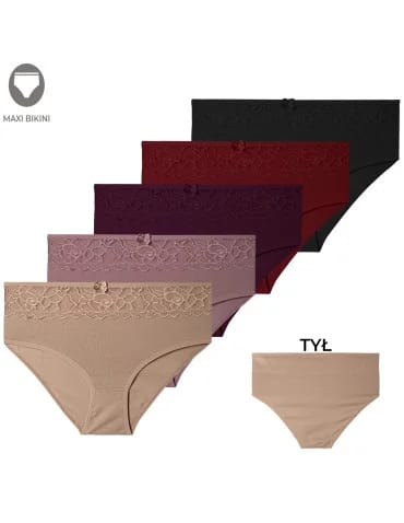Majtki damskie MAXI BIKINI bawełniane z elegancką koronką 5-pak