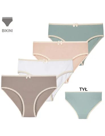 Majtki damskie figi bikini z bawełny na co dzień gładkie jednokolorowe 4-pak