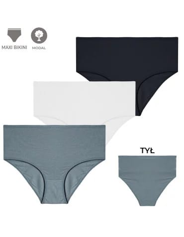 Majtki damskie maxi bikini wygodne z modalu wysoki stan 3-pak