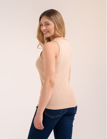 Koszulki i T-shirty - Koszulka damska na ramiączkach Tank-Top bawełniana BEŻOWY - produkt 5