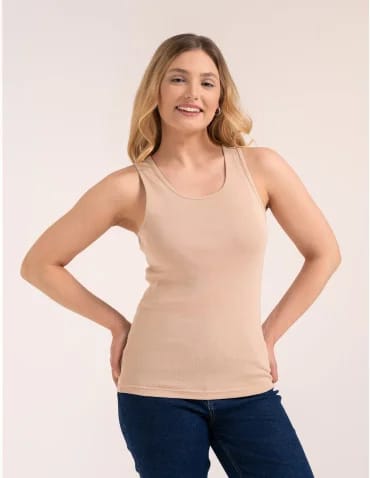 Koszulki i T-shirty - Koszulka damska na ramiączkach Tank-Top bawełniana BEŻOWY - produkt 1
