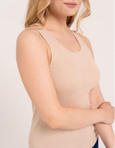 Koszulki i T-shirty - Koszulka damska na ramiączkach Tank-Top bawełniana BEŻOWY - produkt 4