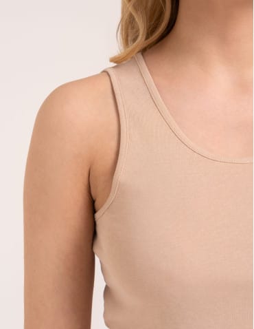 Koszulki i T-shirty - Koszulka damska na ramiączkach Tank-Top bawełniana BEŻOWY - produkt 2
