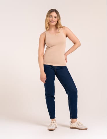 Koszulki i T-shirty - Koszulka damska na ramiączkach Tank-Top bawełniana BEŻOWY - produkt 3