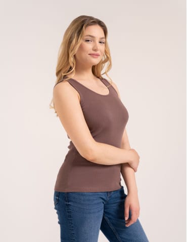 Koszulki i T-shirty - Koszulka damska na ramiączkach Tank-Top bawełniana JASNY BRĄZ - produkt 4