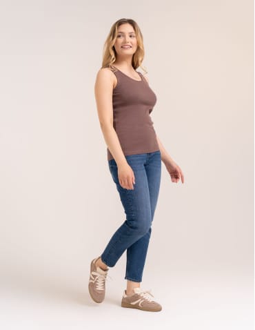 Koszulki i T-shirty - Koszulka damska na ramiączkach Tank-Top bawełniana JASNY BRĄZ - produkt 7
