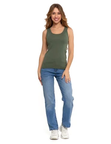 Koszulki i T-shirty - Koszulka damska na ramiączkach Tank-Top bawełniana KHAKI - produkt 1
