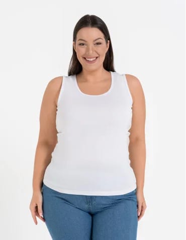 Koszulki i T-shirty - Koszulka damska na ramiączkach Tank-Top bawełniana Plus Size BIAŁY - produkt 1