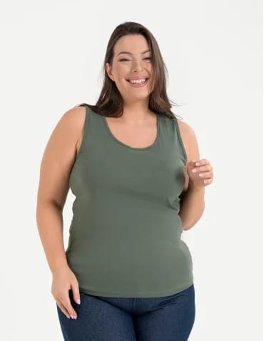 Koszulki i T-shirty - Koszulka damska na ramiączkach Tank-Top bawełniana Plus Size KHAKI - produkt 1
