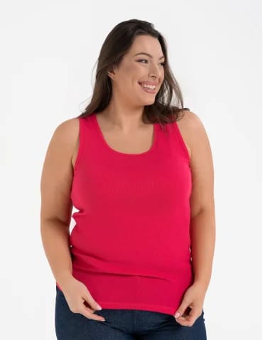 Koszulki i T-shirty - Koszulka damska na ramiączkach Tank-Top bawełniana Plus Size FUKSJA - produkt 1