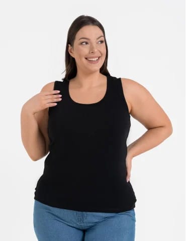 Koszulki i T-shirty - Koszulka damska na ramiączkach Tank-Top bawełniana Plus Size CZARNY - produkt 1